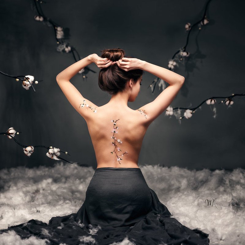 девушка, красота, женственность, постановка, сакура, восточные мотивы Девушка с сакурой фото превью