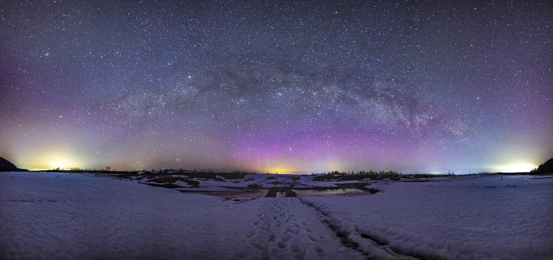 звезды, млечный путь, ночь, астрофото, река, северное сияние река Чусовая фото превью