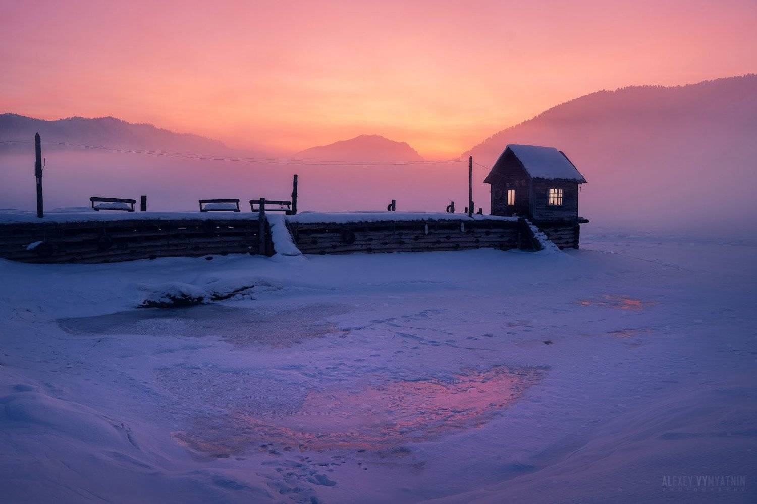 алтай, россия, телецкое озеро, рассвет, причал, altay, sunrise, landscape, russia, cold, winter, snow, Алексей Вымятнин