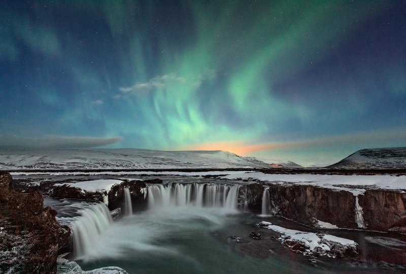 исландия Ночной Годафосс фото превью