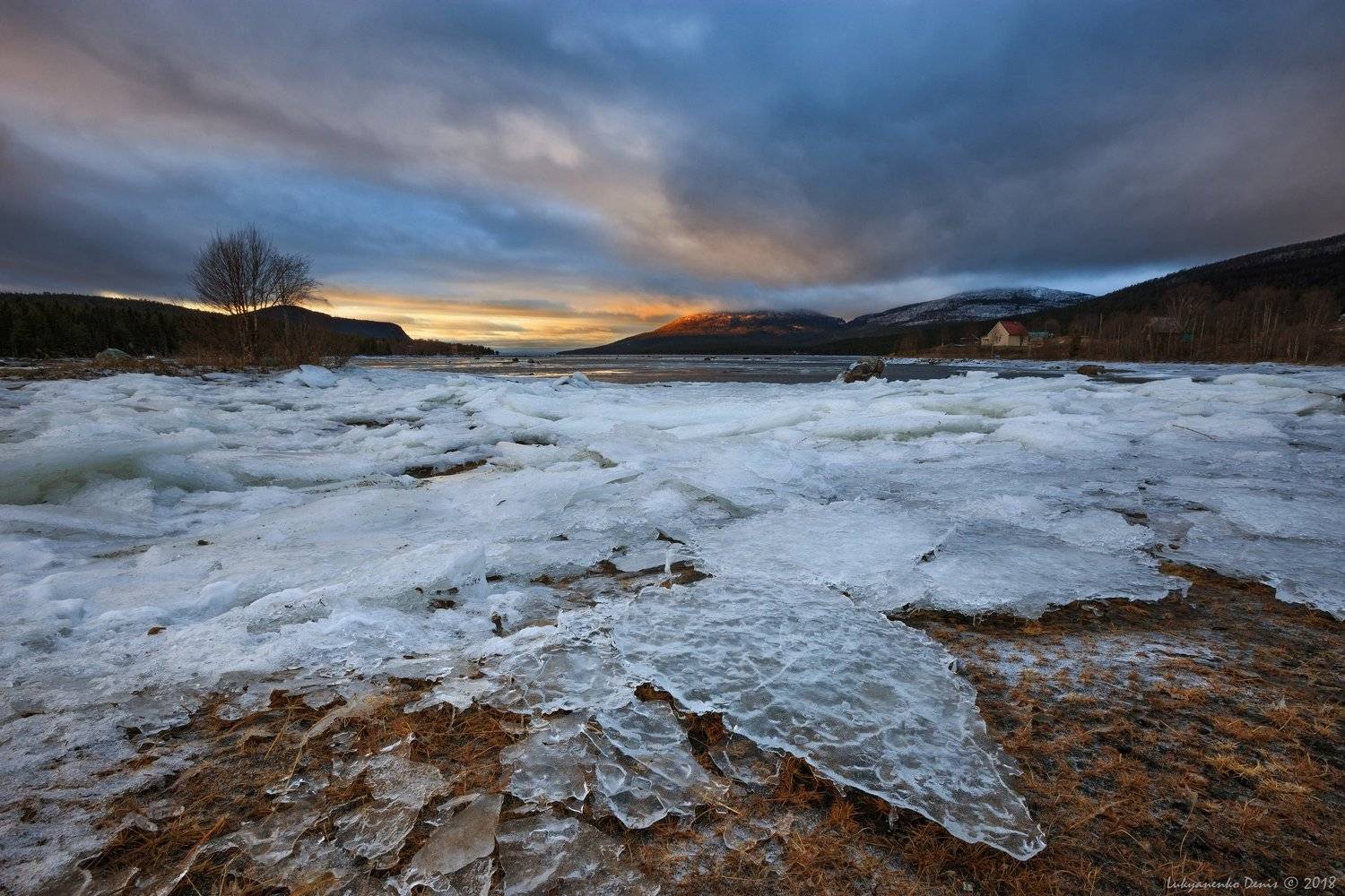2018, россия, север, кольский полуостров, белое море, вечер, осень, лёд, небо, берег, горы, закат, Денис Лукьяненко