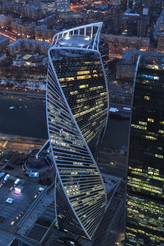 архитектура, город, вечер, весна, закат, башни, москва-сити Башня Эволюции фото превью