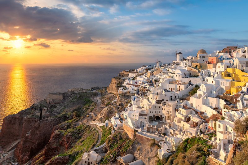 Santorini, island, Greece Sunset at Santorini island фото превью