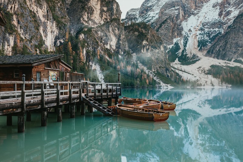 Италия, Доломиты, горы, озеро, Брайс Озеро Брайес фото превью