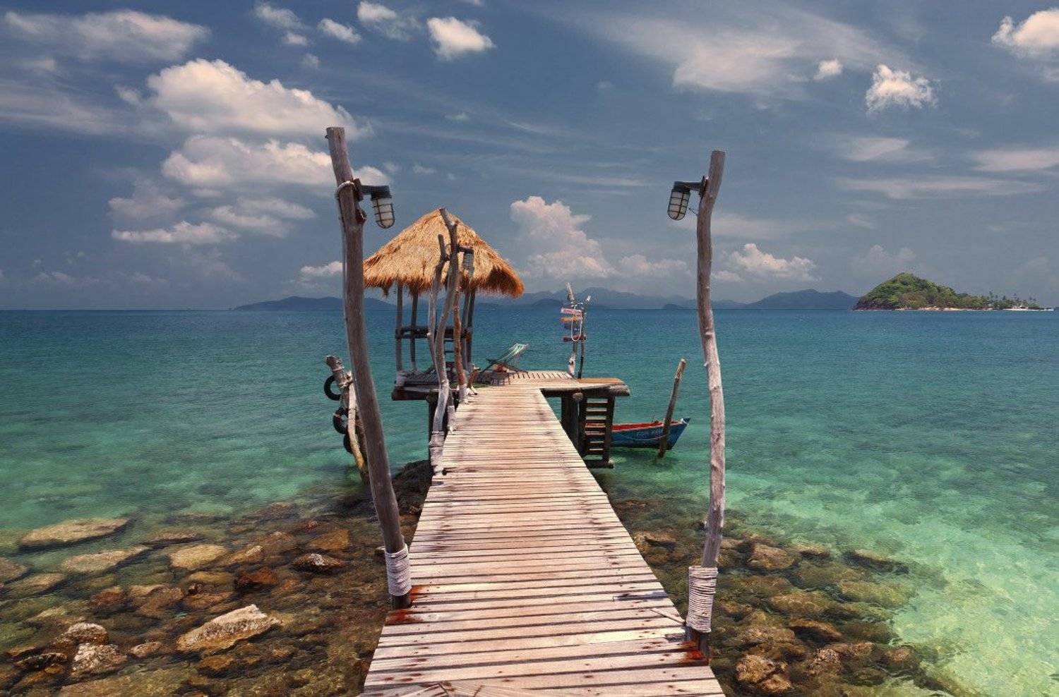 причал, берег, камни, море, фонари, лодка, острова, облака, таиланд, Георгий Машковцев