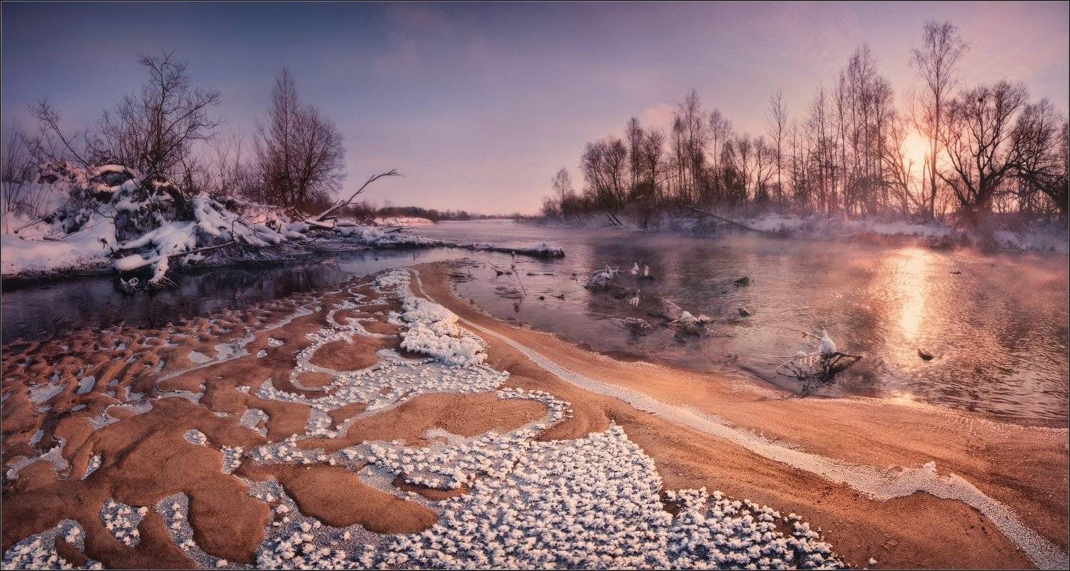 плес, отмель, мороз, пар, свислочь, беларусь, заморозки, вечер, закат, Влад Соколовский