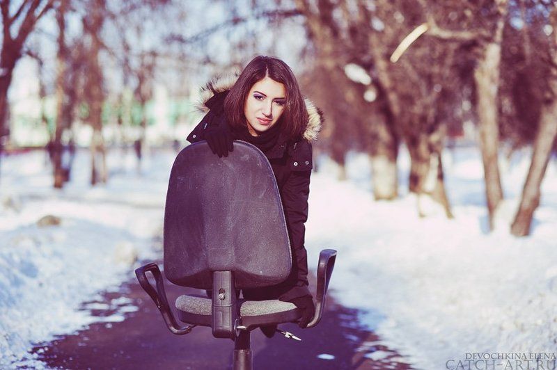 nostalgie, chair, street, cold, calm, girl, kate nostalgie фото превью