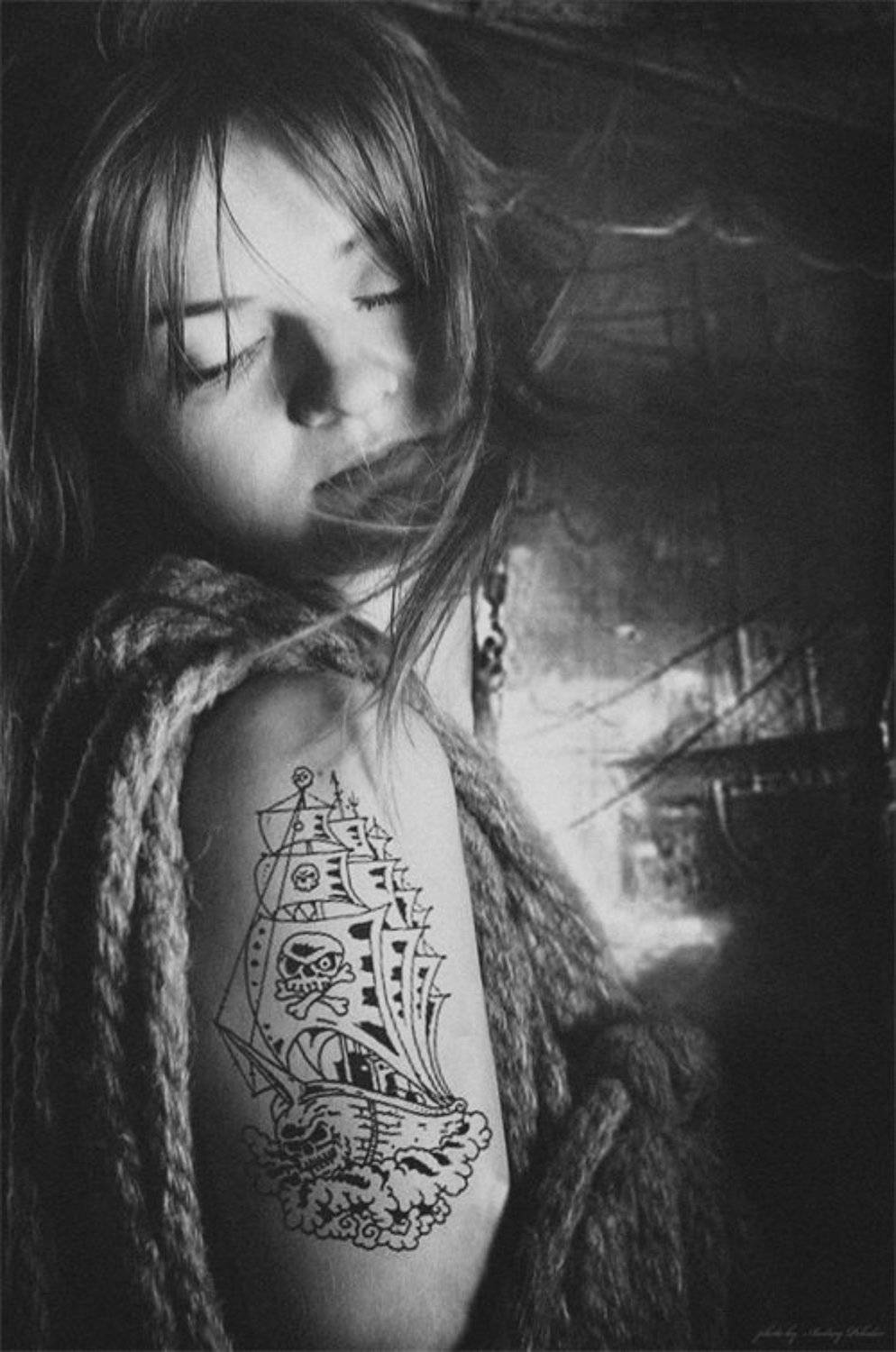 гавань, девушка, корабль, пираты, тату, Андрей