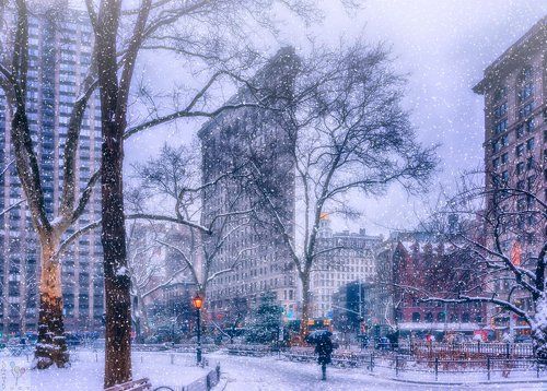 Snow over Madison Square Park