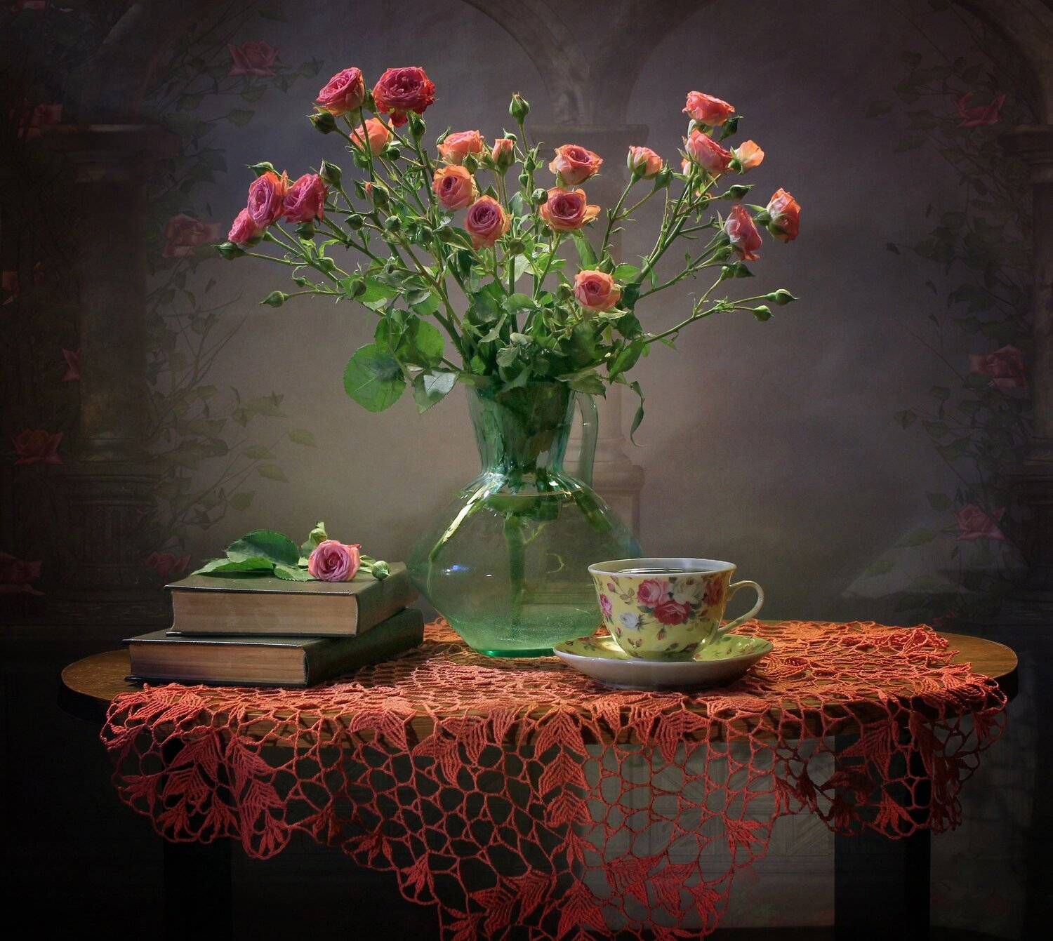 натюрморт, цветы, розы, книги, Ковалева Светлана