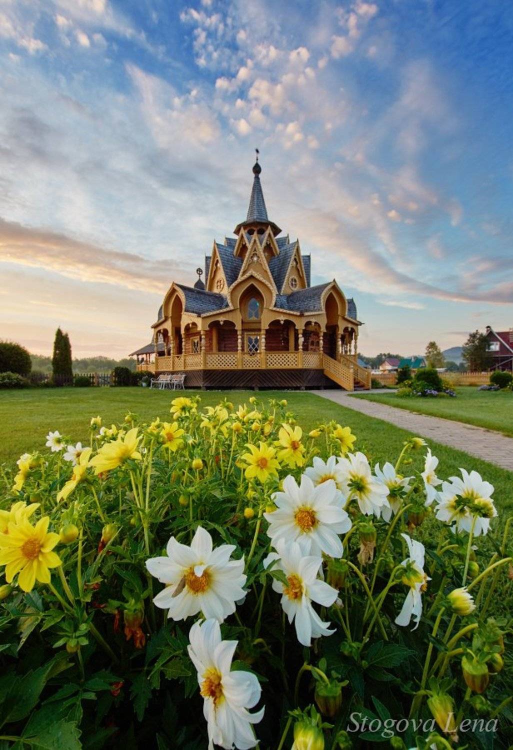 рассвет, цветы, храм, Лена Стогова