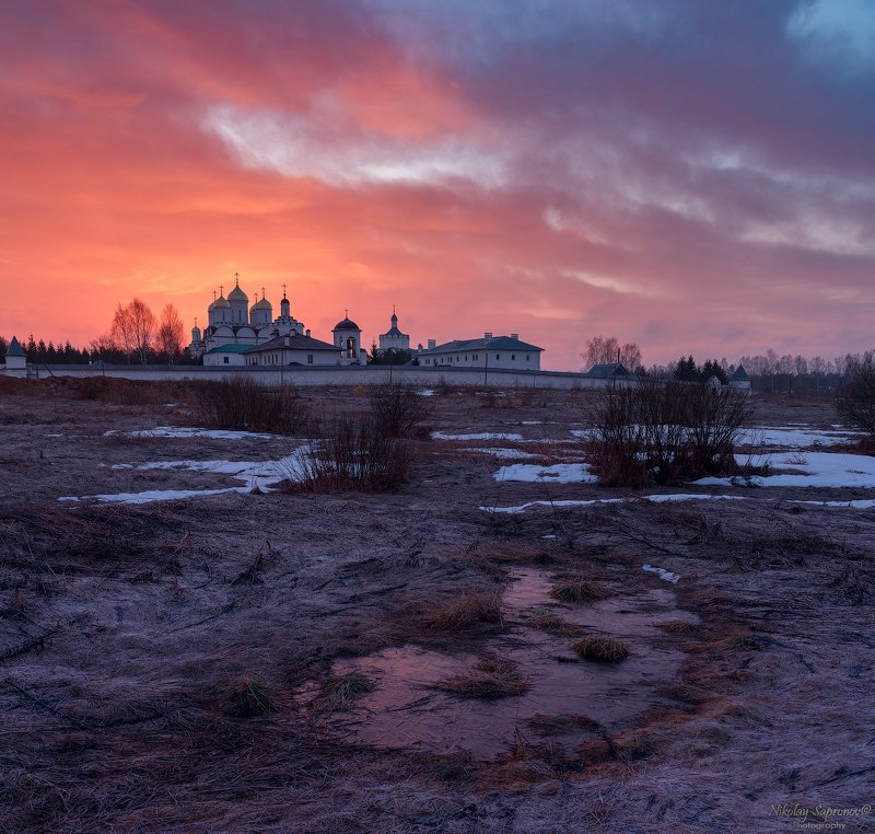 смоленская область, рассвет, проталины, храмы, монастырь, март, весна, заморозки, заря \