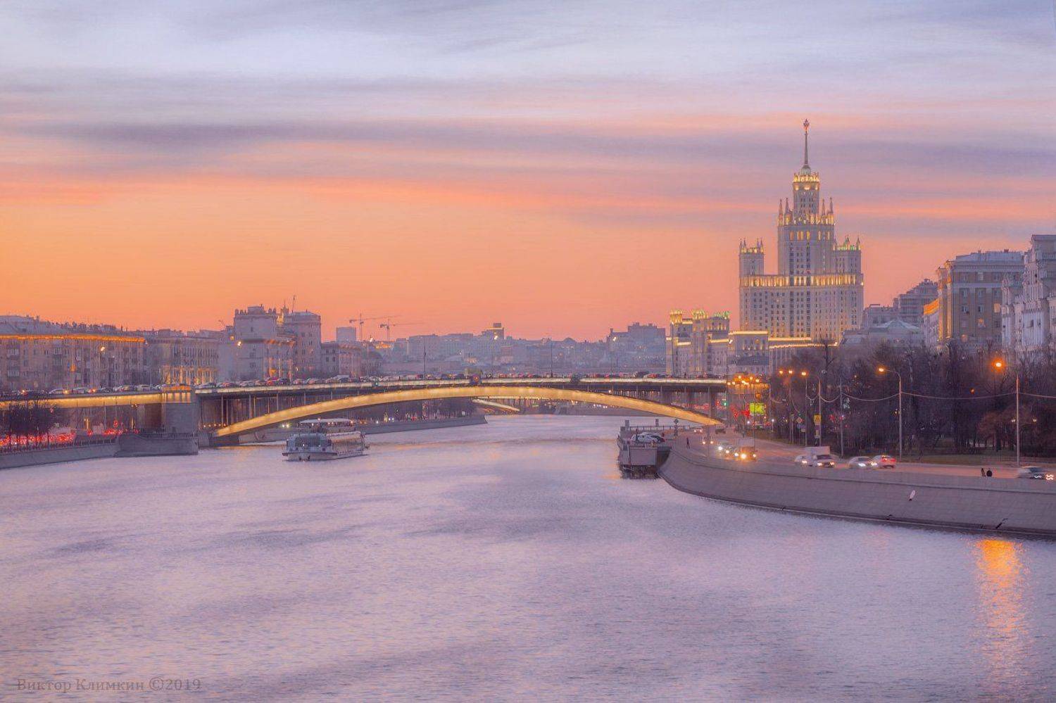 москва, вечер, высотка, река, мост, закат, Виктор Климкин