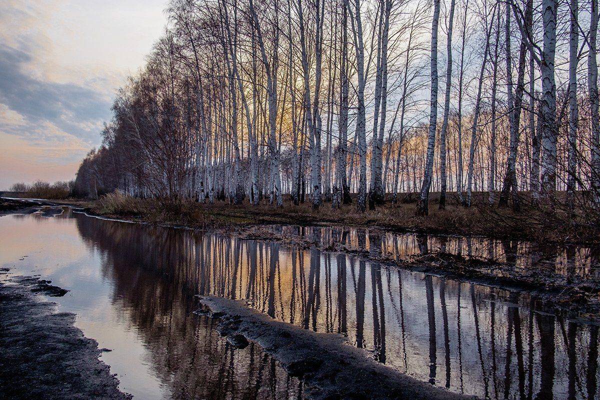 весна, апрель, закат, дороги, Владислав Никишин