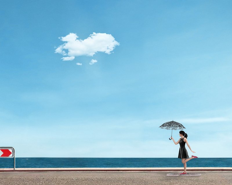 conceptual photography, conceptual, conceptualism, minimalism surreal, girl with an umbrella фото превью