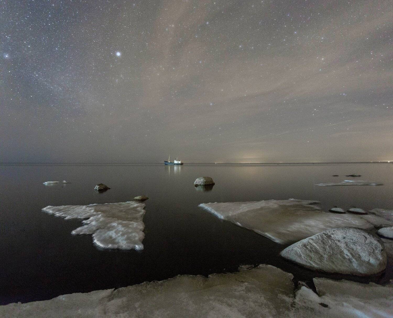 ночь, ладога, звезды, корабль, Павел Ващенков
