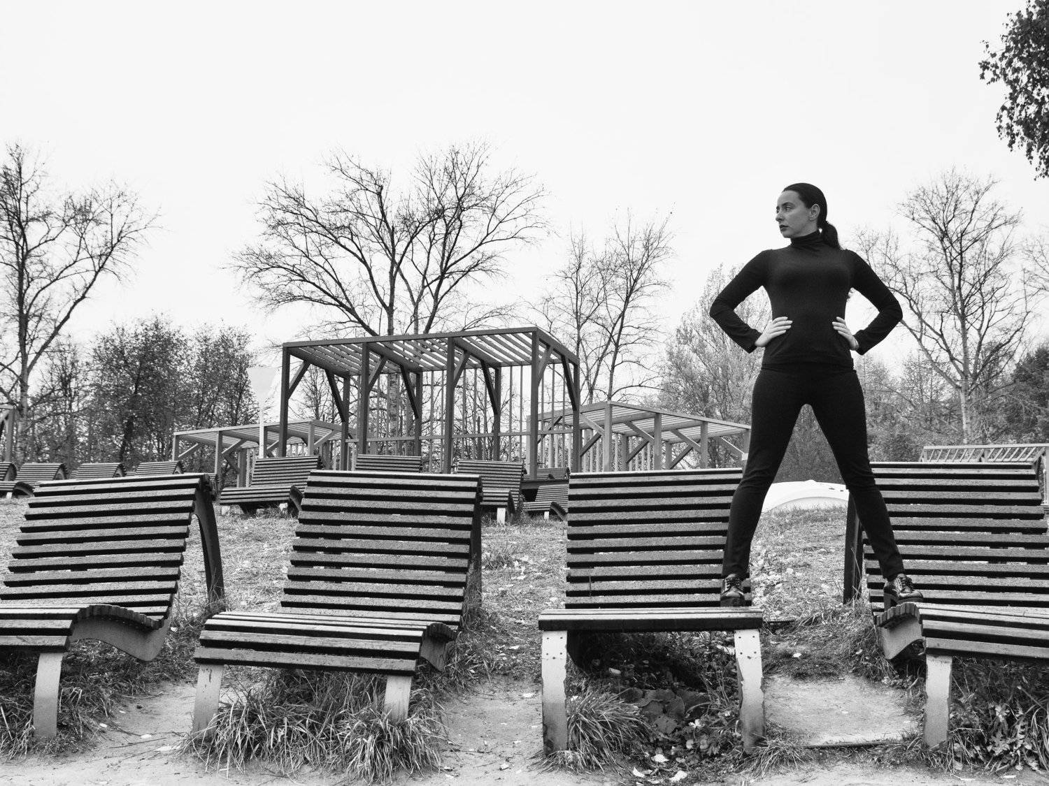 Black and white, Monochrome, Beach, City, Offseason, Moscow, Russia, Elena Beregatnova