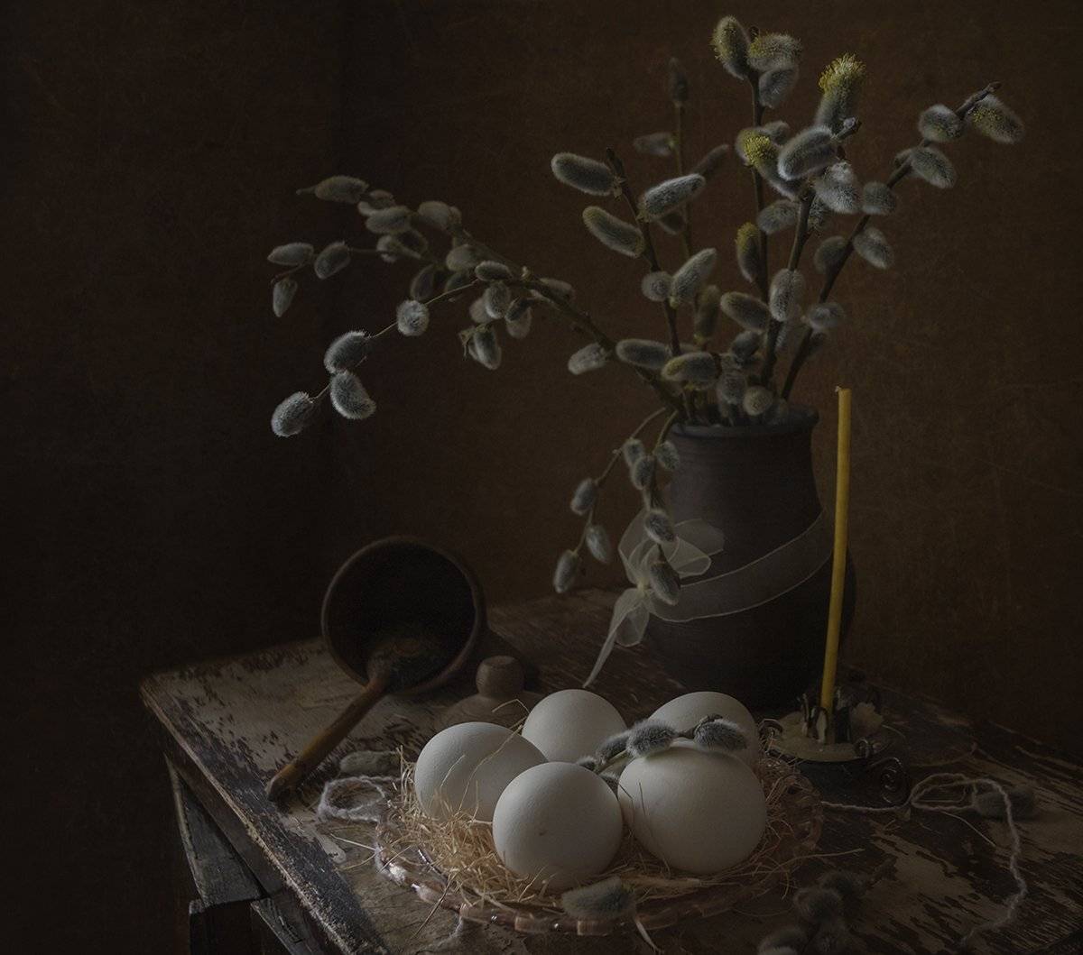 натюрморт,верба,яйцо,свеча, Елена Рубинская