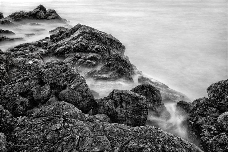 скалы, море, пейзаж, длинная экспозиция Тихий прибой фото превью