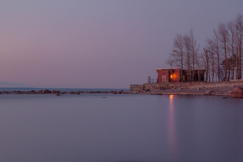 выдержка, залив, сумерки Домик смотрителя маяка. фото превью