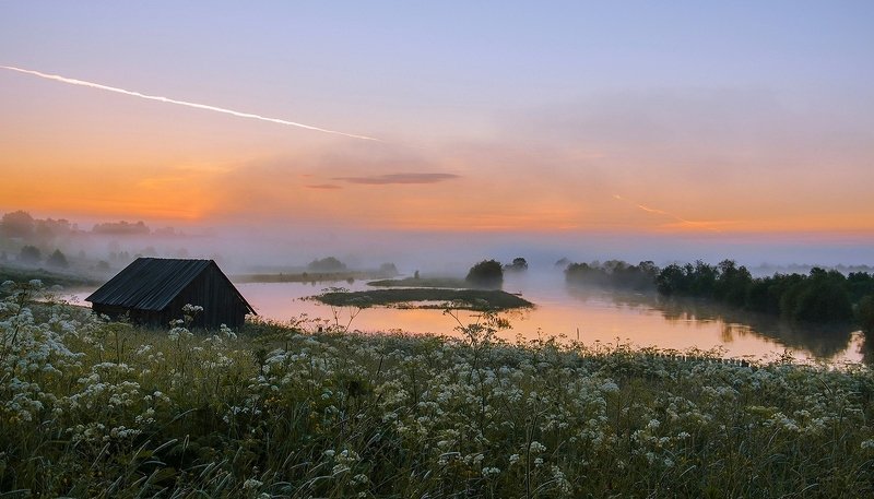 вологодская область, станция вожега, река вожега, деревня коневка, утро, восход Рассвет фото превью