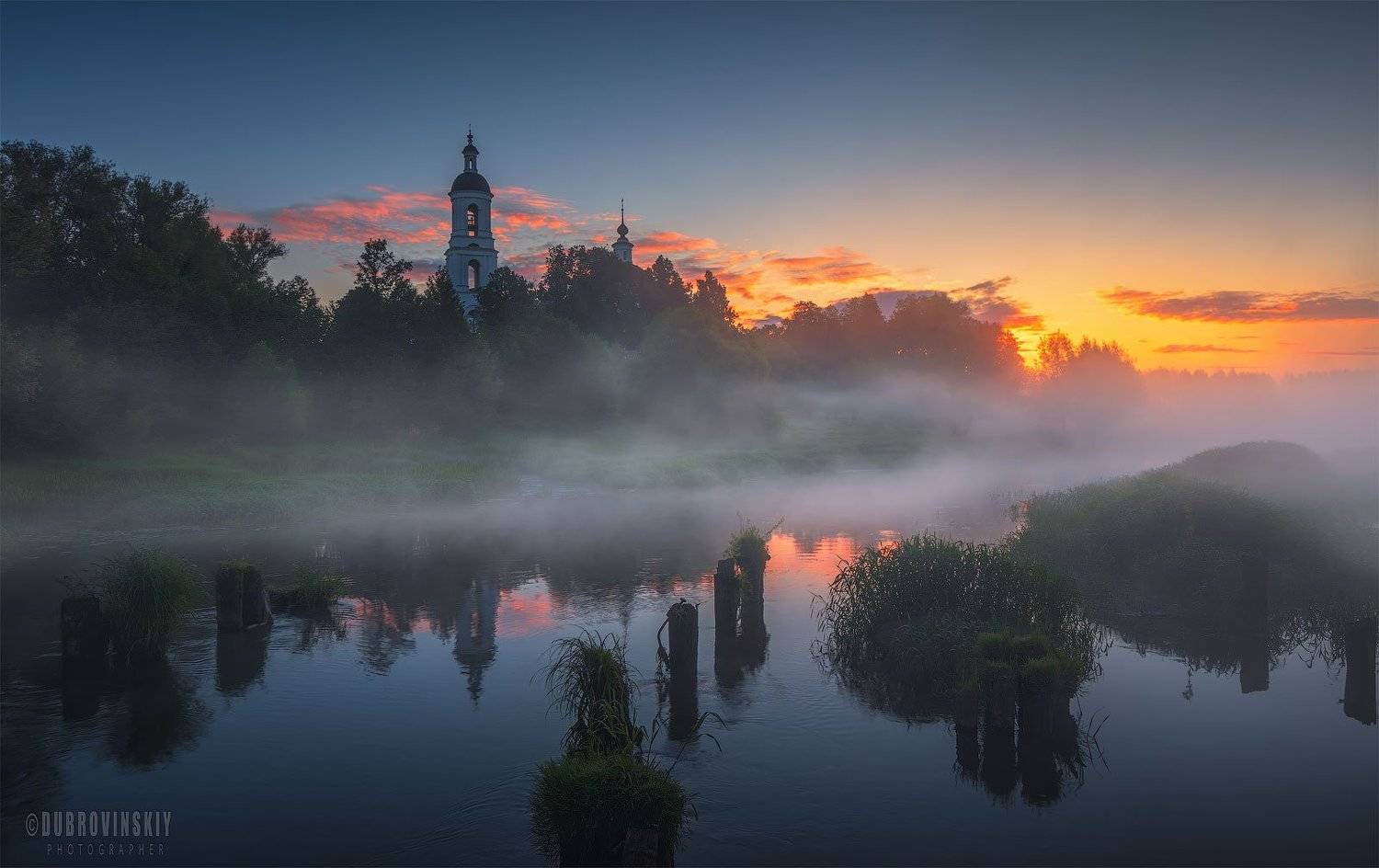 филипповское, владимирская область, река, туман, лето, рассвет., Михаил Дубровинский