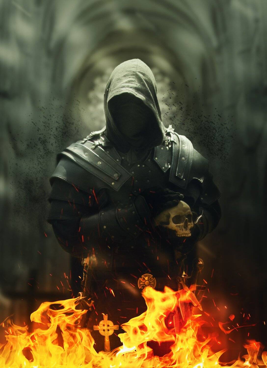 рыцарь, пламя, череп, Sergii Vidov