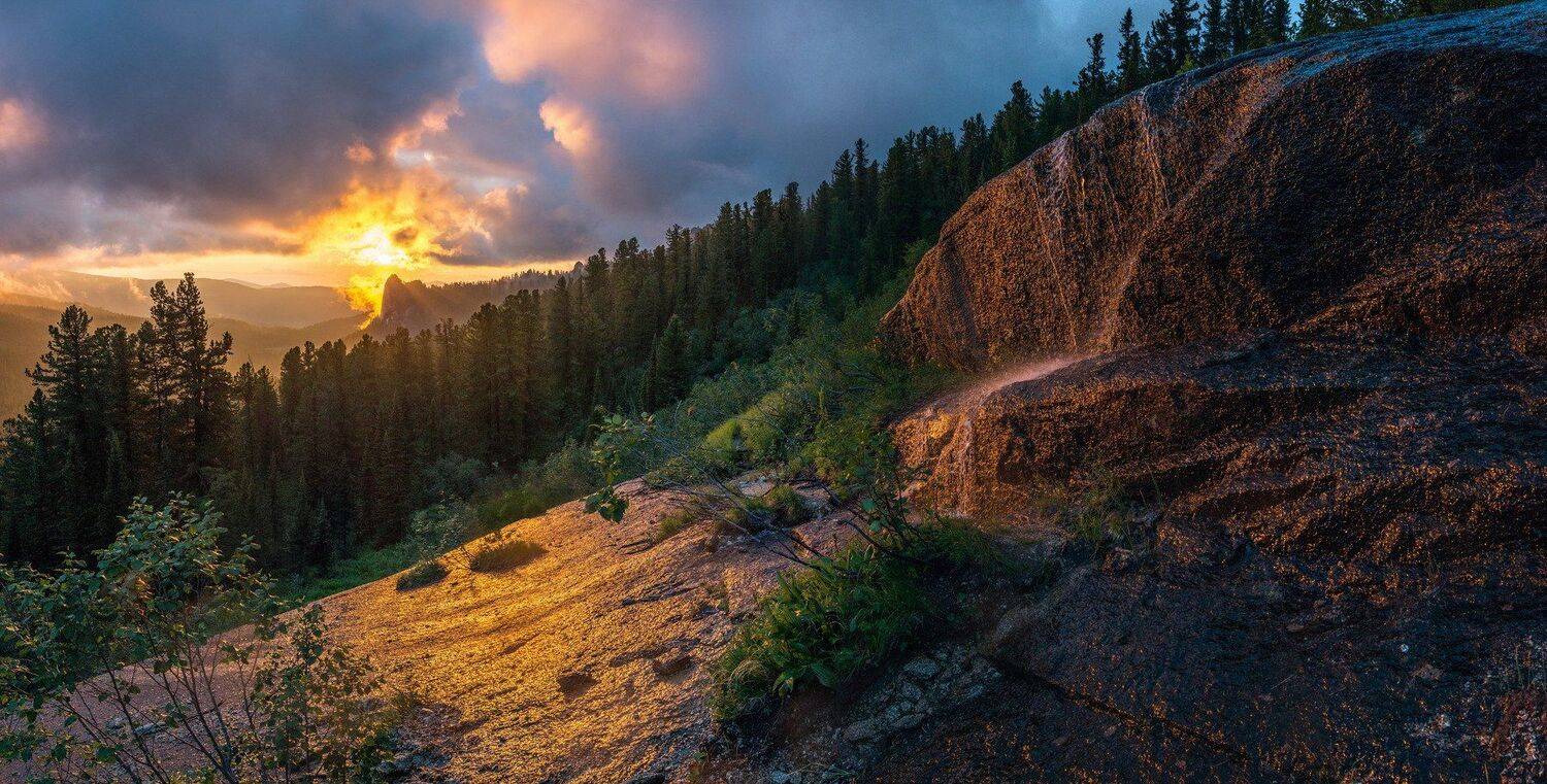 горы, сибирь, саяны, западный саян, ергаки, закат, тайга, ник васильев, солнце, водопад, Николай Васильев