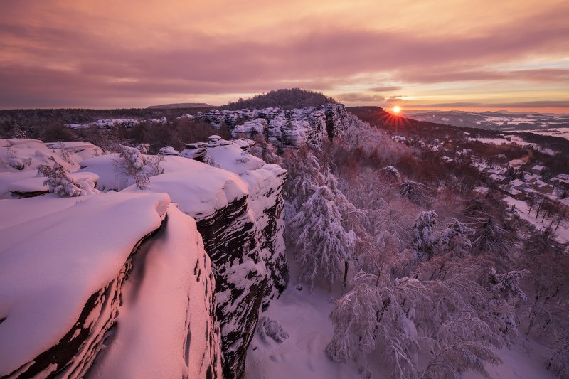 morning, snow, light, winter, elbe sandstone mountains, czech republic, czechia, trees, clouds, nature Candyland фото превью