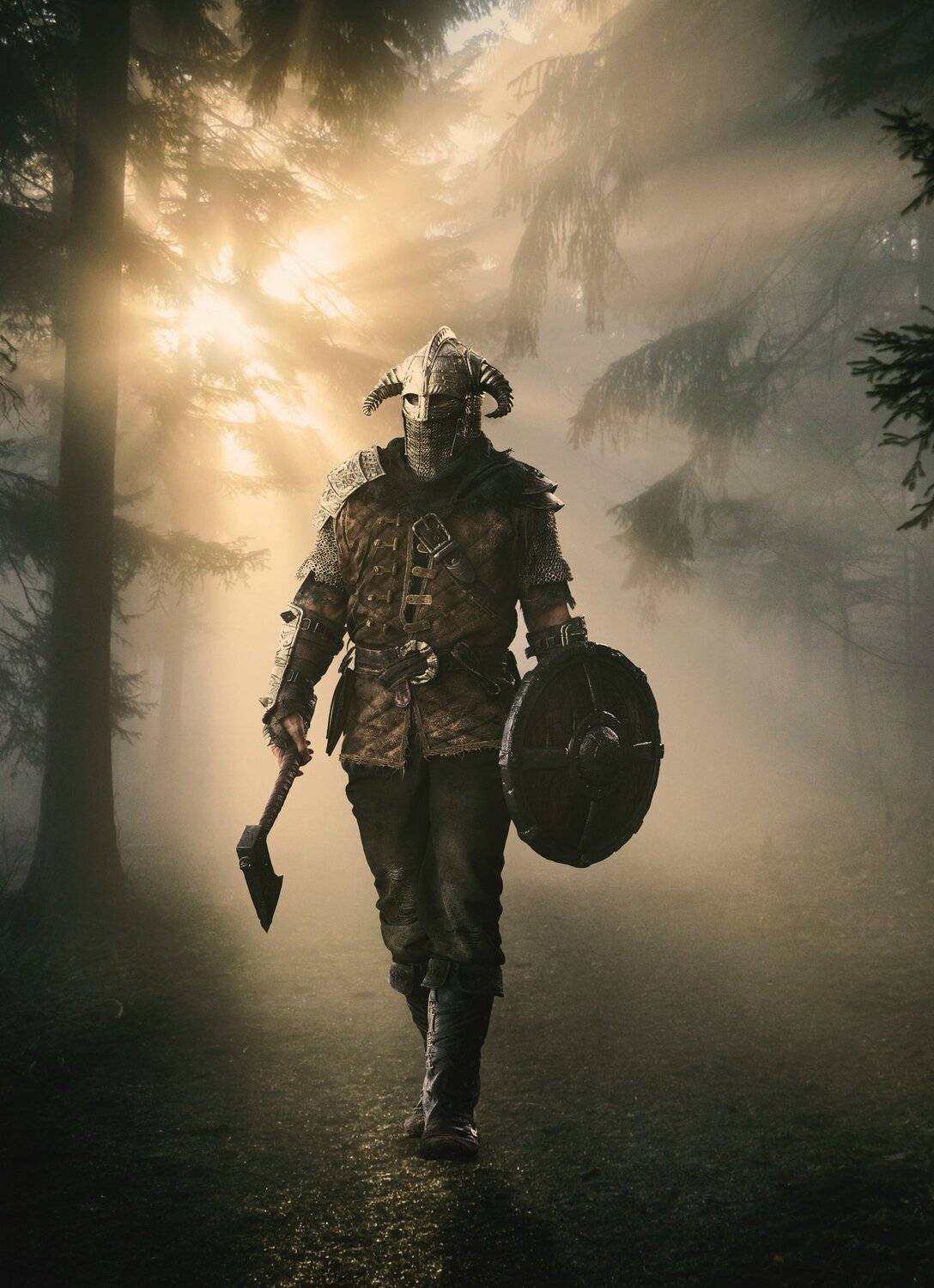 лес, утро, туман, викинг, Sergii Vidov