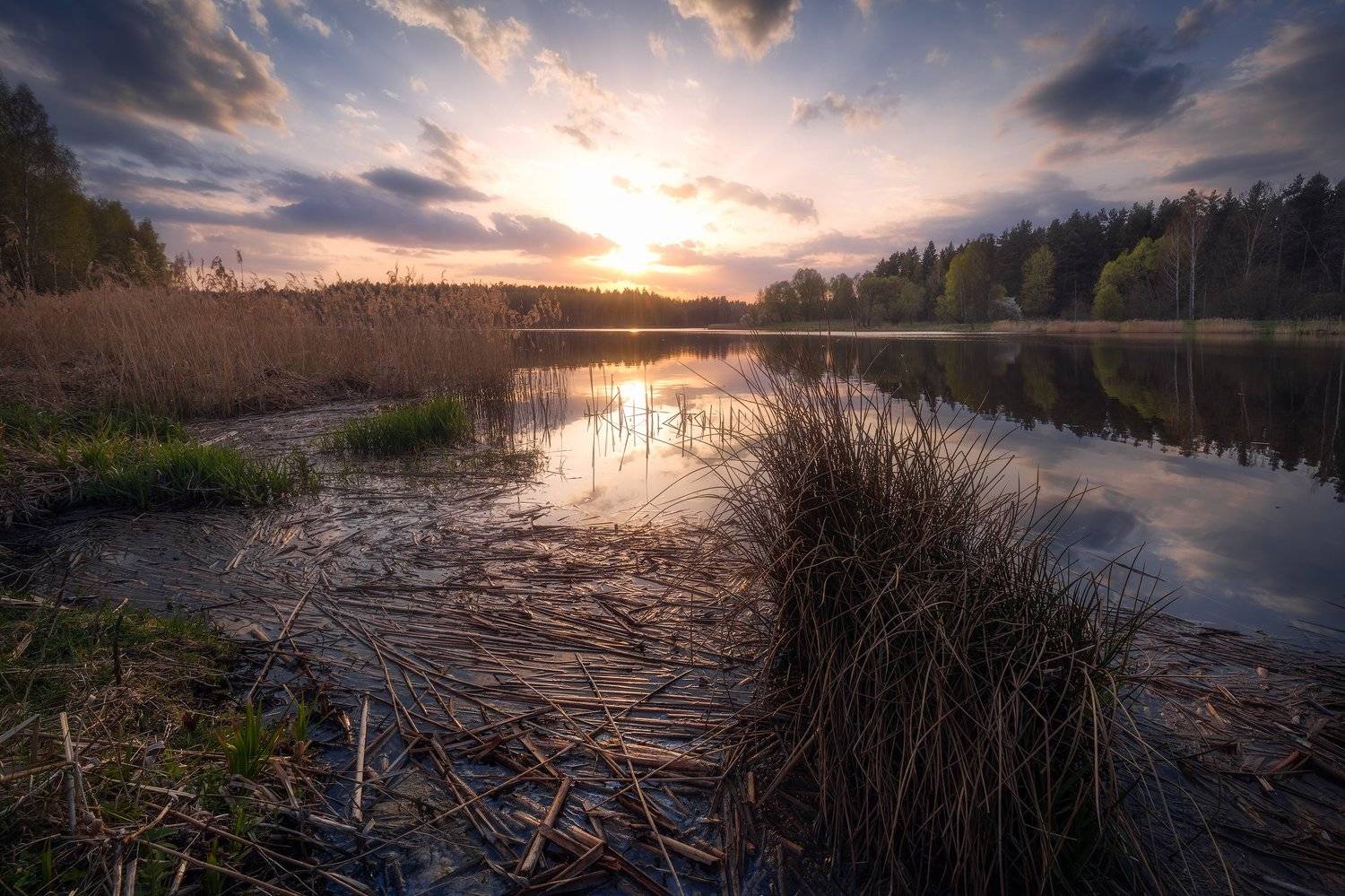 lake sky clouds spring trees water mood podlasie poland, Maciej Warchoł
