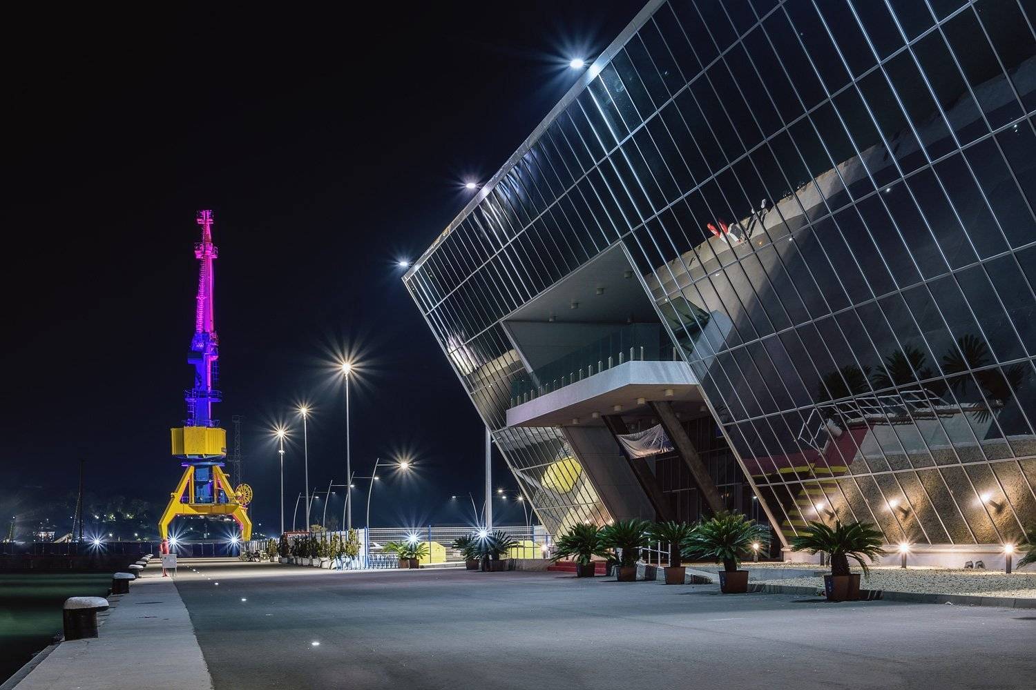 ночь, вокзал, морской, порт, архитектура, бургас, болгария, Ра Вера