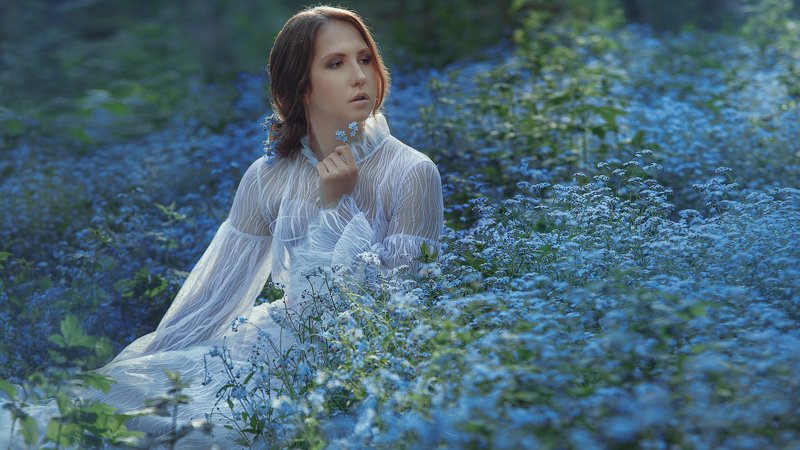 portrait, woman, light, canon, minsk, beautiful, forest, blue, sun Hanna фото превью