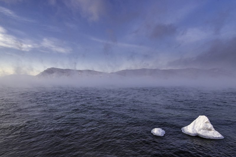 Туман, вода, озеро Байкал, облака, лед. Туманы фото превью