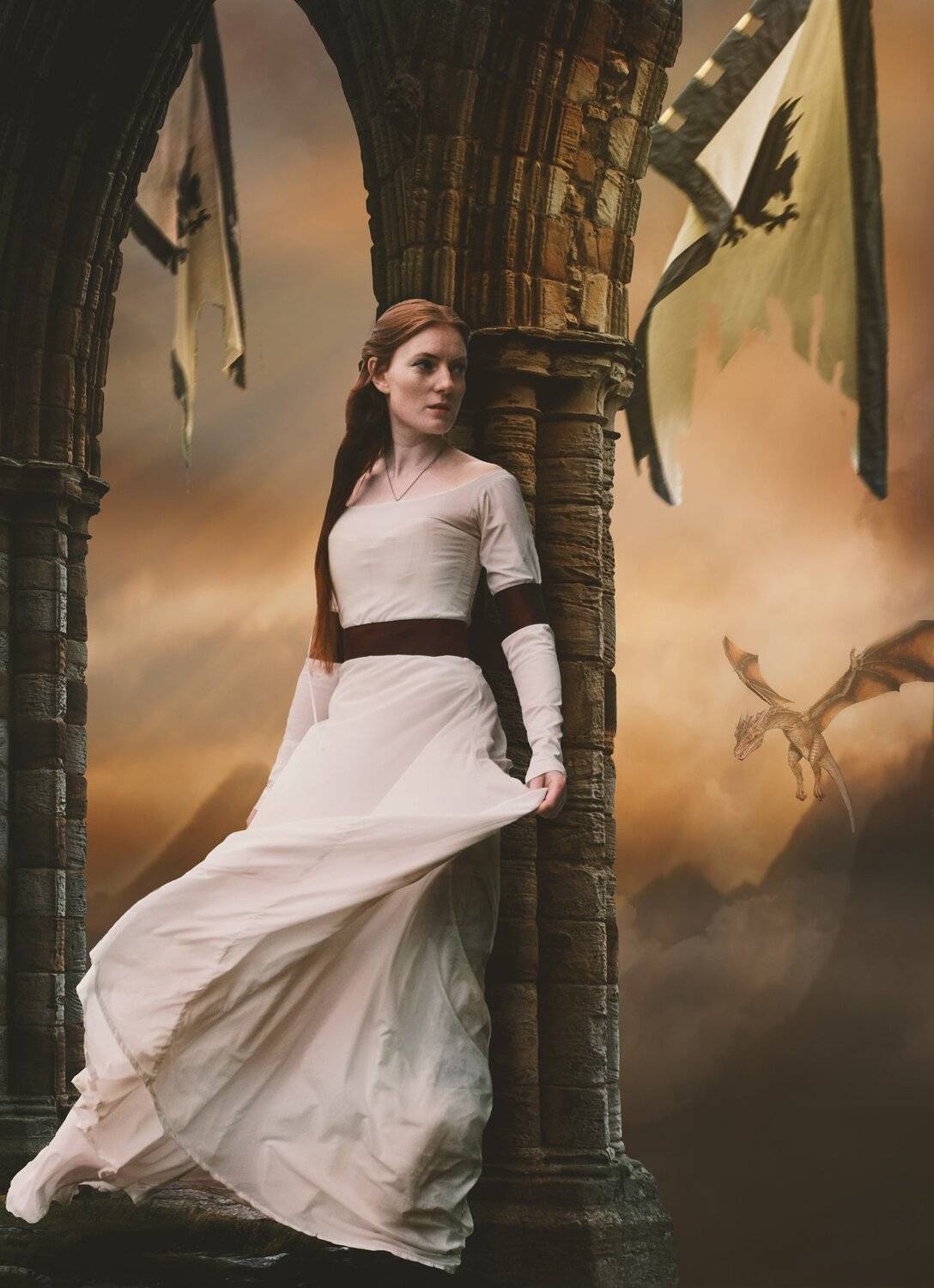 девушка, дракон, замок, Sergii Vidov