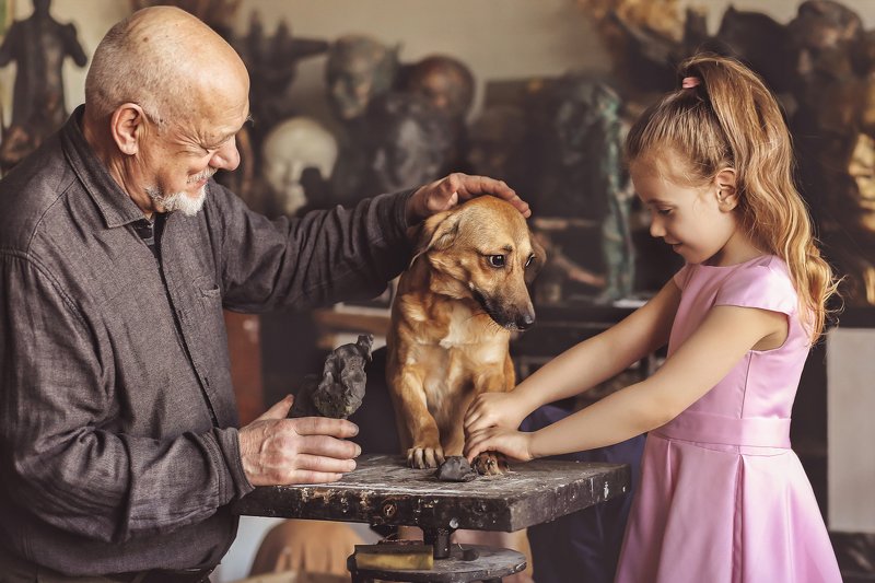 скульптор мастерская собака художник В мастерской фото превью
