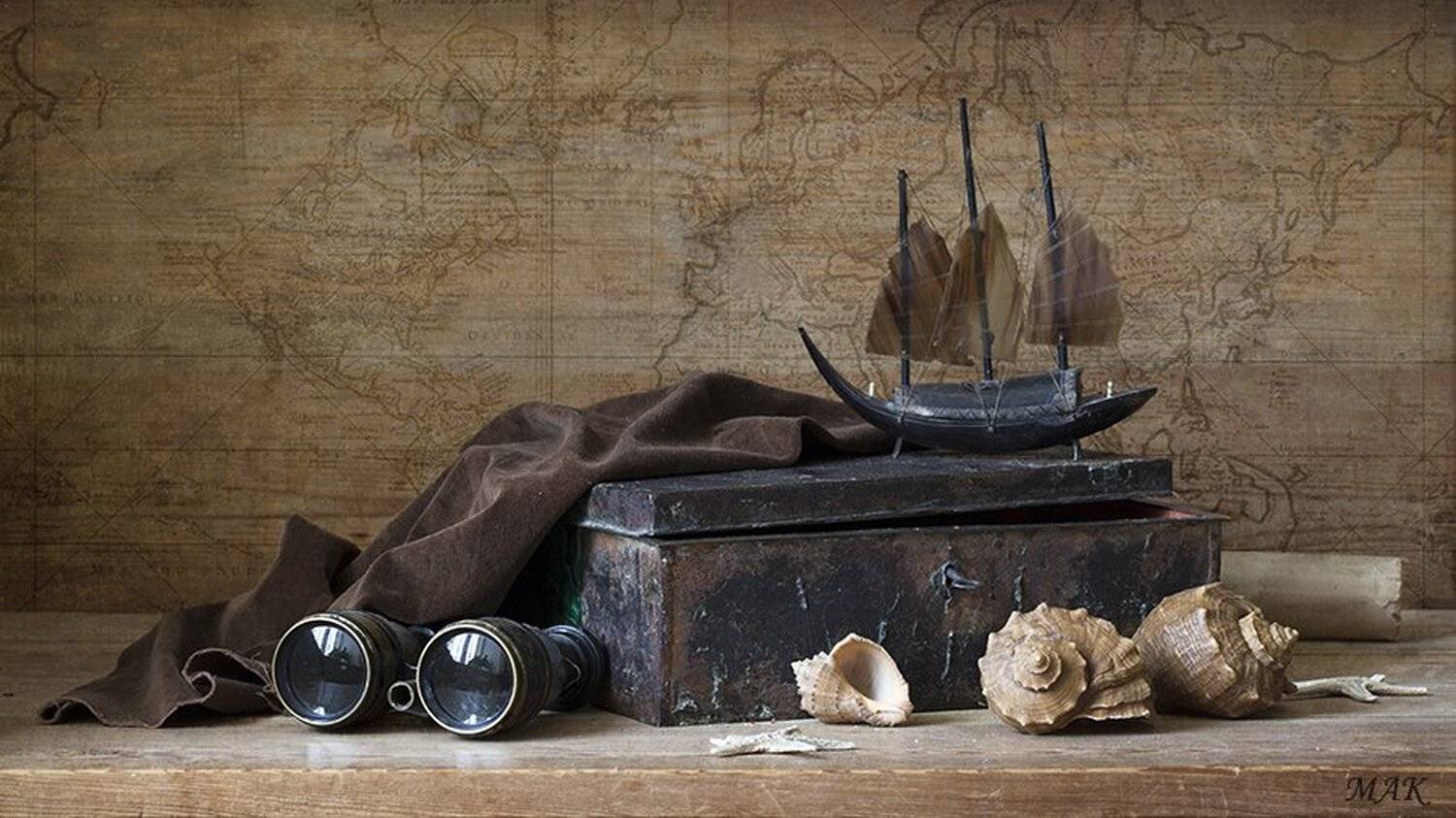 кораблик, бинокль, шкатулка, ракушки, Марина Кулакова