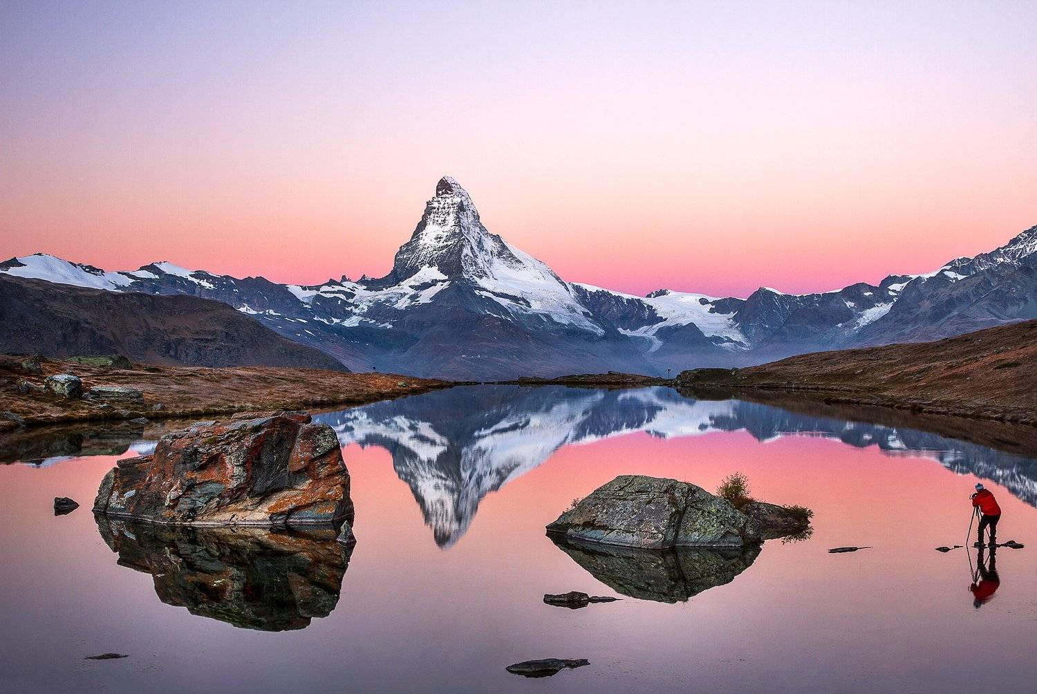 mountains, matterhorn, swiss, sunrise, landscape, nature, travel, autumn, peak, clouds, lake, reflection, Lazar Ioan Ovidiu