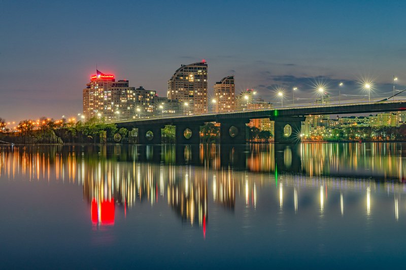 bridge, river, cityscape, night, reflection, sky, lights Вид на ЖК Парус фото превью