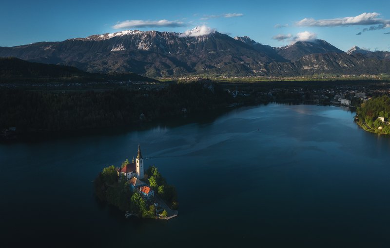 slovenia, bled, lake, alps, dusk, evening, landscape, словения, озеро, блед, альпы, вечер, пейзаж Bled lake at evening фото превью