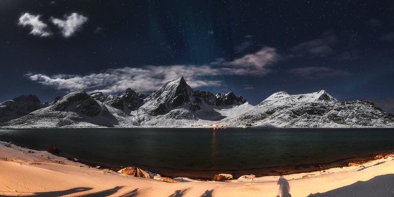 night, star, mysty, lofoten, moonlight, light, beach, seascape, mountains In The Moonlight фото превью
