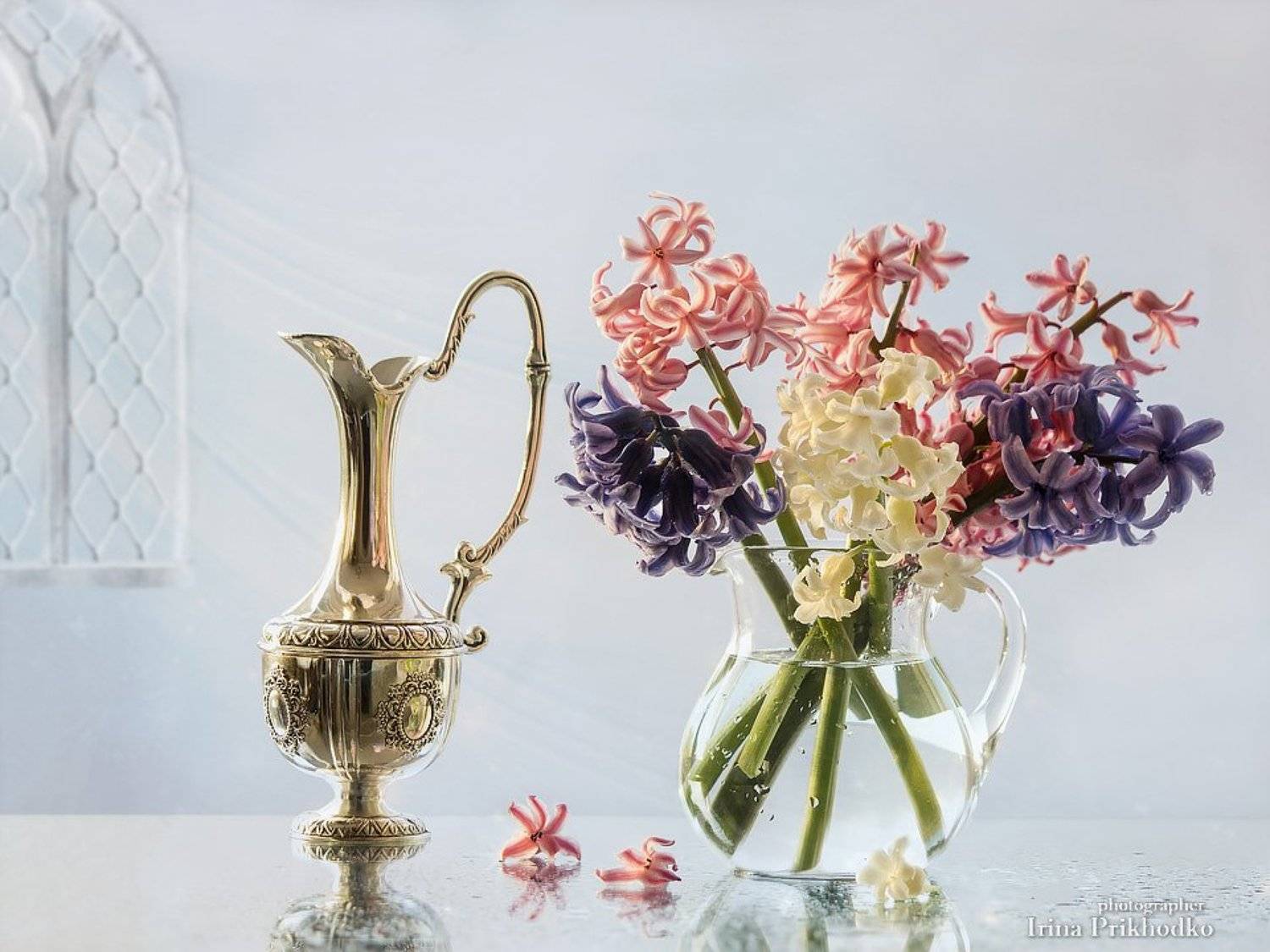 натюрморт, мокрое стекло, букет гиацинтов, Ирина Приходько