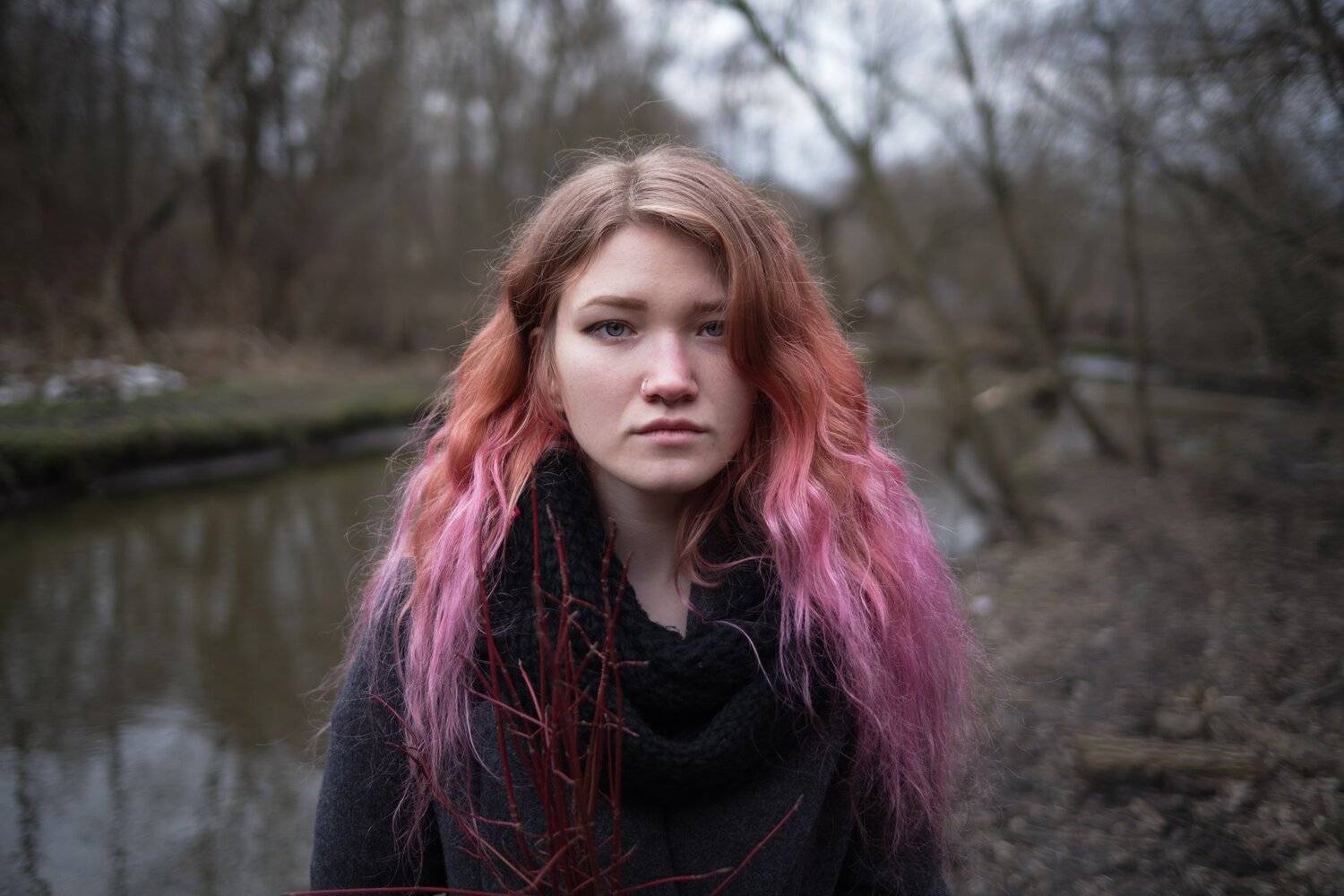 Лес, река, портрет, цветные волосы, Алексей Егоров