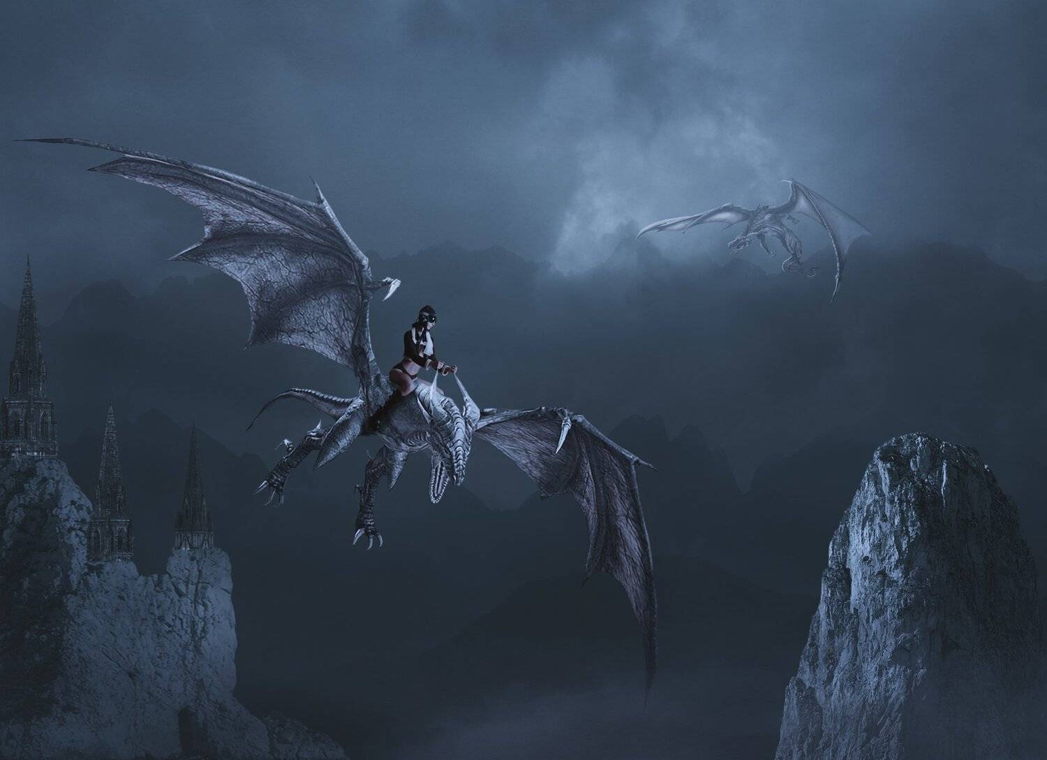 девушка, дракон, горы, Sergii Vidov