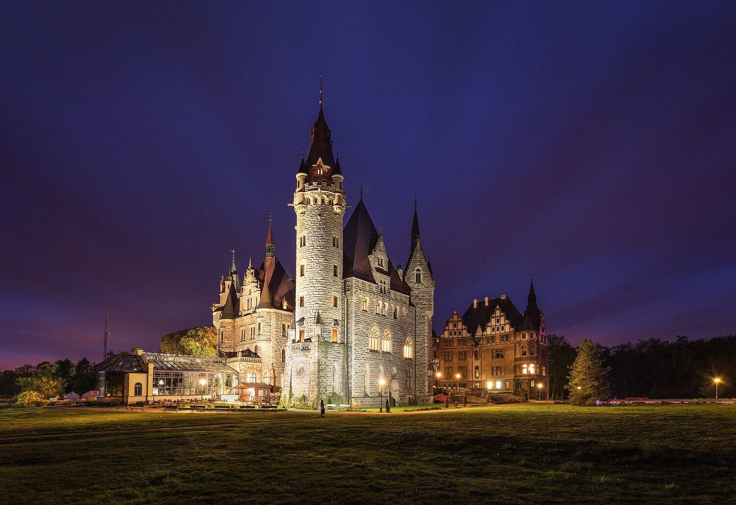 moszna, castle, poland, night, landscape,, Pawel Olejniczak