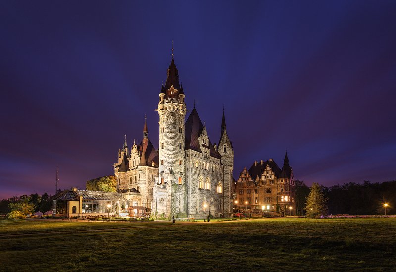 moszna, castle, poland, night, landscape, Moszna Castle, Poland фото превью