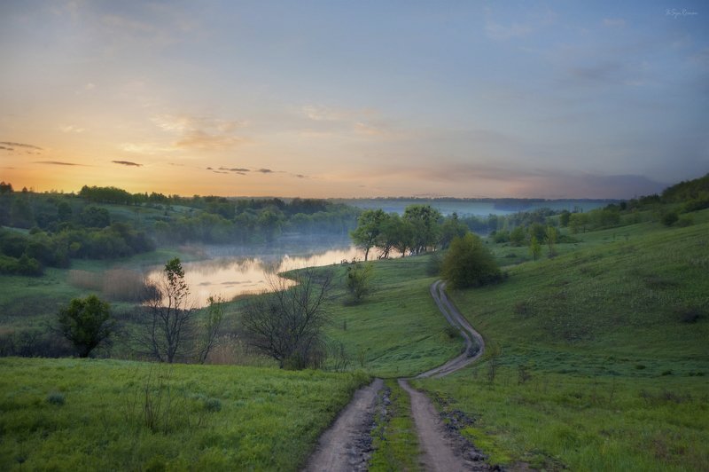 весна,утро,дорога,поле,озеро,пейзаж По дороге на рыбалку ... фото превью