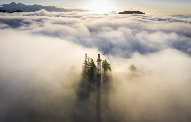 пейзаж, туман, рассвет, природа, dusk, landscape, drone, mist,fog Невесомость фото превью