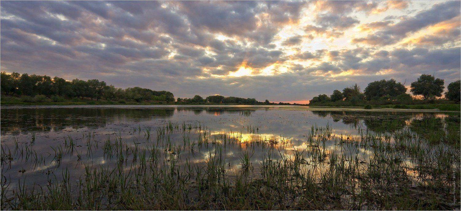закат, разлив, вода, тишина, облака, Будин Николай