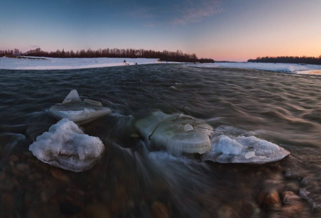 зима, январь, река, лаба, странники, льдины, Николай Мысливцев